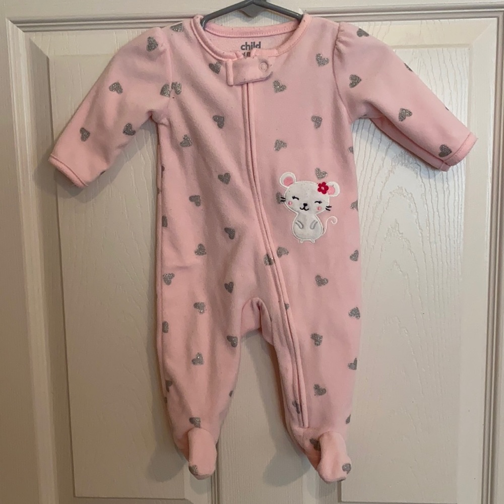 Carter’s pink and silver with mouse footed sleeper pajamas size 0-3 month